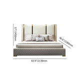 Faux Leather Upholstered Bed Sunken Metal and Wood Bed Frame Off-White