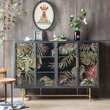 Modern Sideboard Buffet Colored Drawing Surface Tempered Glass Doors 53.1"W x 15"D x 37.4"H