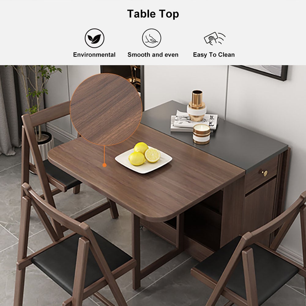 Ultic 5-Piece Modern 59" Rectangle Dining Table Set Ash Wood Foldable Walnut Walnut