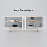 Modern Buffet Sideboard Kitchen Cabinet with 4 Doors Adjustable Shelves White