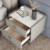 Modern Nightstand with 2 Drawers PU Leather Nightstand with Glod Legs Light Gray