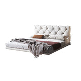 Modern King Floating Bed with Microfiber Upholstery Tufted Headboard in White White