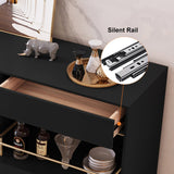 Dolawn Modern Sideboard Buffet Tempered Glass Doors & Shelf Tray Wine Rack Black