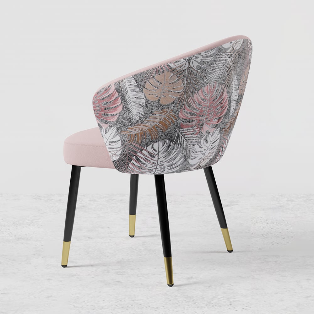 Upholstered Velvet Dining Chair Curved Back Modern Arm Chair Pink