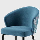 Upholstered Velvet Dining Chair Curved Back Modern Arm Chair Blue