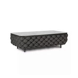 Martic Modern Aluminum & Rope & Faux Marble Top Outdoor Patio Coffee Table Black