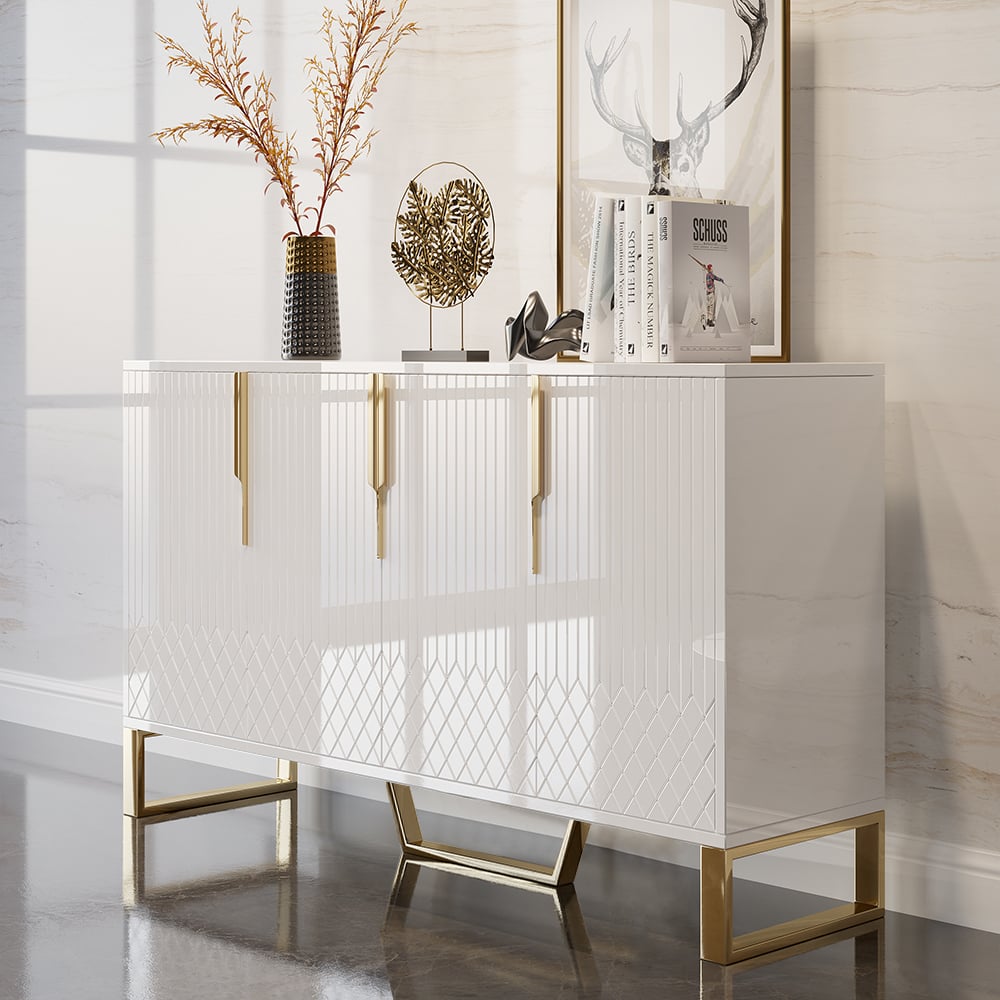 Aro Contemporary Sideboard Buffet 4-Door Sideboard Table Kitchen Buffet Table White