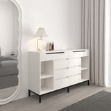 8 Drawer Modern White Double Dresser Wide Cabinet with Flip-Top Mirror & Shelves White