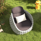 Tatta Modern Outdoor Swivel Chair 360 Degree Rotatable Gray Woven Rope Armchair Sofa Gray