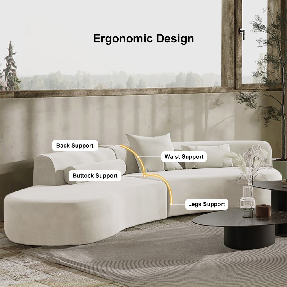 Curved Velvet Modular Sofa Sectional - Comfy Velvet Couch for Living Spaces White