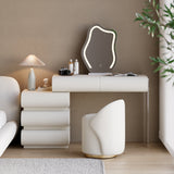 Humply White Modern Makeup Vanity Set With Small Mirrored Vanity Desk And Chair Off-White