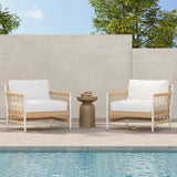 Ropipe Woven Rope Outdoor Armchair Accent Chair with White Polyester Cushion White