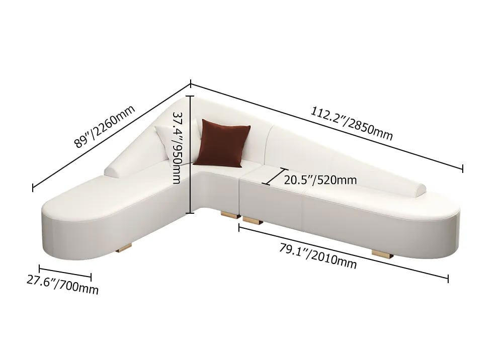 Modern L-Shaped Corner Sectional Sofa for Living Room Faux Leather Upholstery White