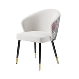 Upholstered Velvet Dining Chair Curved Back Modern Arm Chair White