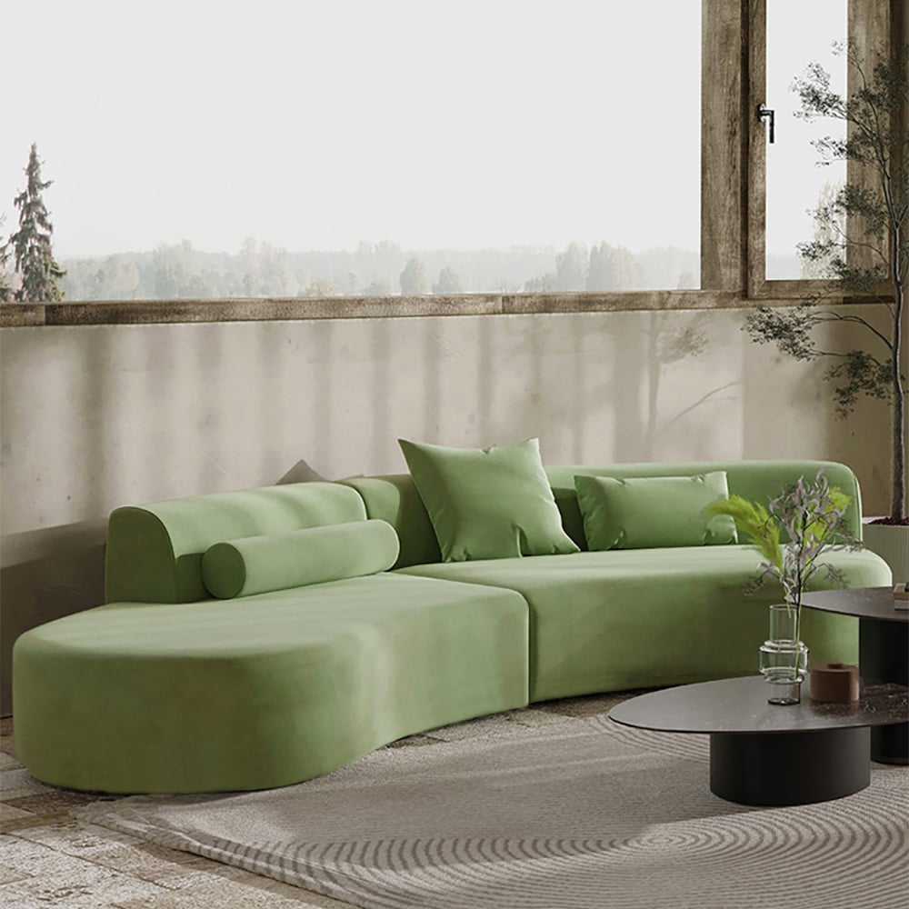 Curved Velvet Modular Sofa Sectional - Comfy Velvet Couch for Living Spaces Green