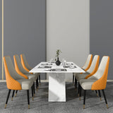 Modern Set of 2 Upholstered Faux Leather High Back Chair For Dining Table Deep Orange