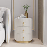 Modern Velvet Nightstand with Storage Sintered Stone Top Round Nightstand with 3 Drawers White