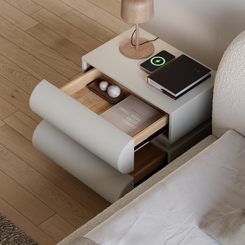 Humply Modern Smart Nightstand with Wireless Charger Drawers Bedside Table Light Gray