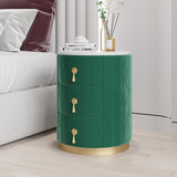 Modern Velvet Nightstand with Storage Sintered Stone Top Round Nightstand with 3 Drawers Green