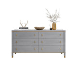 Solid Wood Dresser with Brass Accents – 6 Drawer Bedside Cabinet Gray