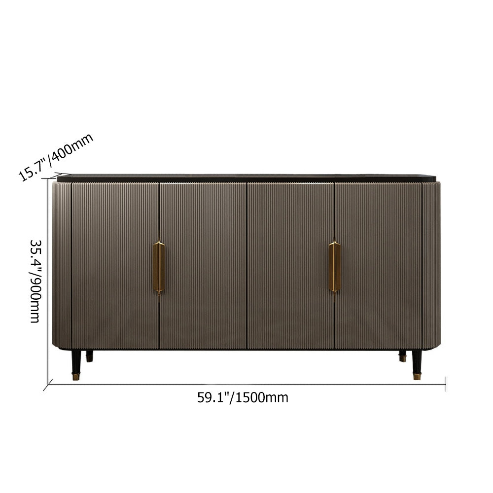 Modern Sideboard Buffet Black Kitchen Cabinet with 4 Doors in Gold Gray