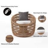 Austen Rattan Outdoor Barrel Chair Nest Shape Sidechair with Cushion in Brown Brown