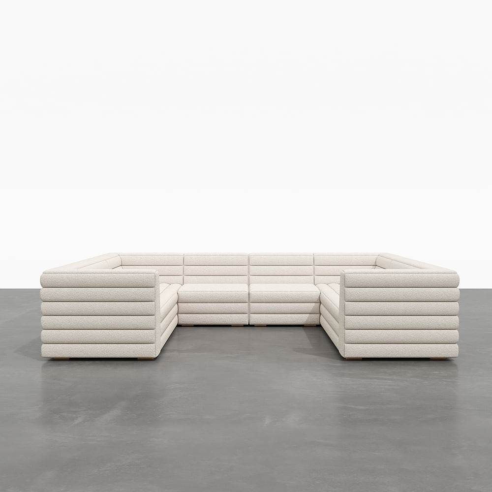 Modern L-Shaped Boucle Modular Sectional Sofa & 4-Seater Sofa White