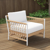 Ropipe Woven Rope Outdoor Armchair Accent Chair with White Polyester Cushion White