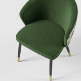 Upholstered Velvet Dining Chair Curved Back Modern Arm Chair Green