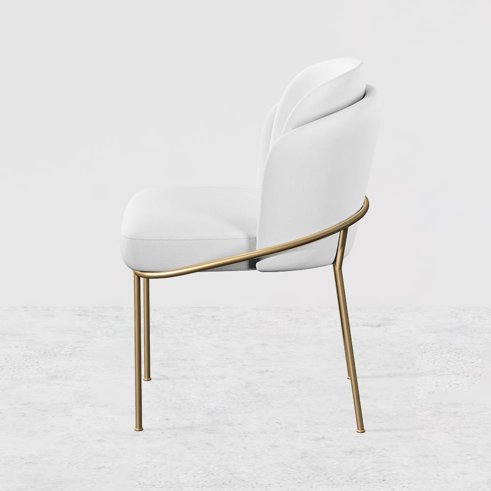 Linenic Modern Dining Chair Modern Cotton&Linen Upholstered Side Chair in Gold White