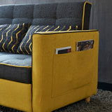 Modern 2 Seat Convertible Sofa Bed Full Sleeper Cotton & Linen Upholstery Yellow & Black