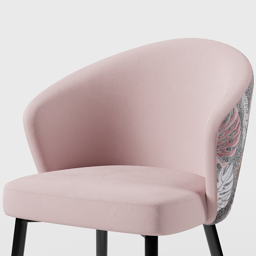 Upholstered Velvet Dining Chair Curved Back Modern Arm Chair Pink