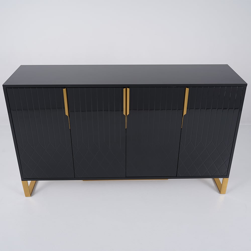 Aro Contemporary Sideboard Buffet 4-Door Sideboard Table Kitchen Buffet Table Black