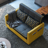 Modern 2 Seat Convertible Sofa Bed Full Sleeper Cotton & Linen Upholstery Yellow & Black