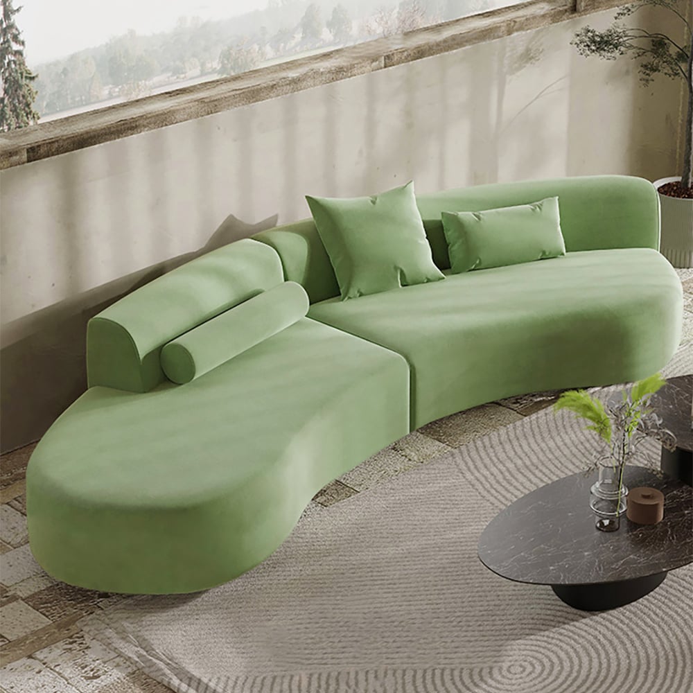 Curved Velvet Modular Sofa Sectional - Comfy Velvet Couch for Living Spaces Green