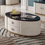 Orand White Oval Sintered Stone Top Coffee Table with 2 Drawers White & Black