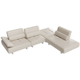 Beige Modular Sofa and Reclining Sectional Couch with Adjustable Armrest & Backrest White