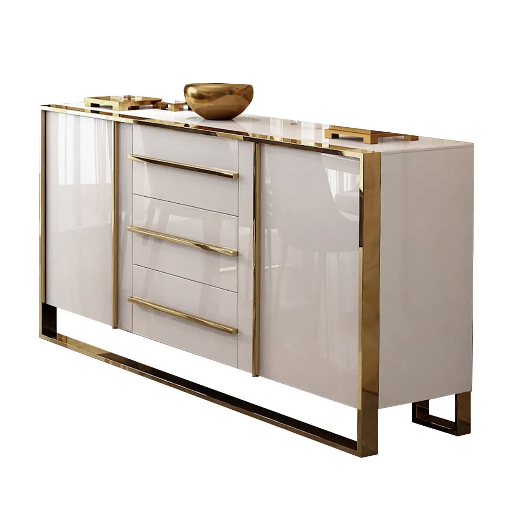 Cylina Glossy Buffet & Sideboard with 3 Drawers & 2 Doors White