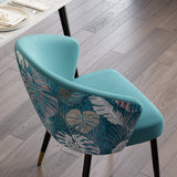 Upholstered Velvet Dining Chair Curved Back Modern Arm Chair Greenish Blue