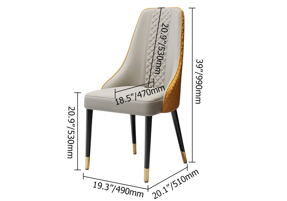 Modern Set of 2 Upholstered Faux Leather High Back Chair For Dining Table Orange