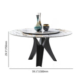 White & Black Sintered Stone Top Round Dining Table with Lazy Susan White