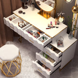 Modern White Extendable Makeup Vanity 5 Drawers Dressing Table Set with Stool and Mirror White