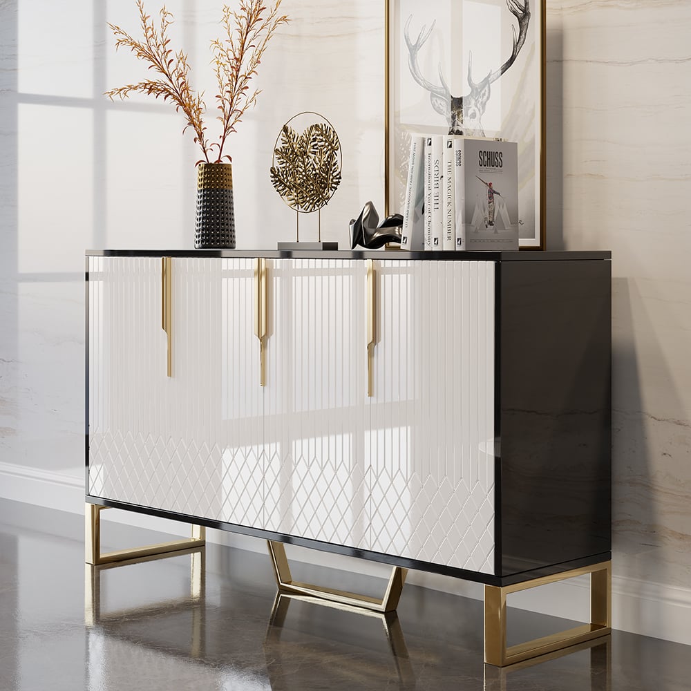 Aro Contemporary Sideboard Buffet 4-Door Sideboard Table Kitchen Buffet Table White & Black