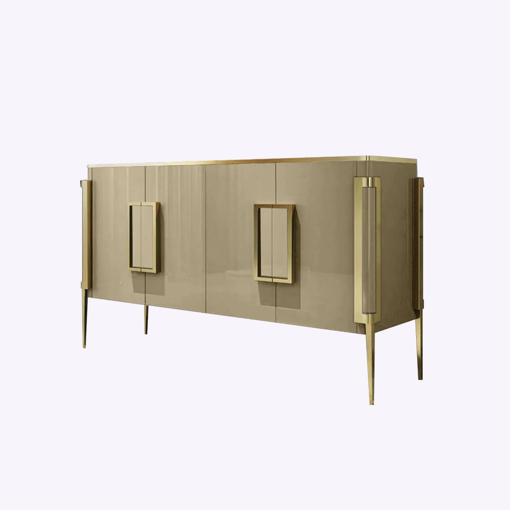 Vectic Modern Gold Sideboard Buffet Tempered Glass Top with 4 Doors & 4 Shelves Gold