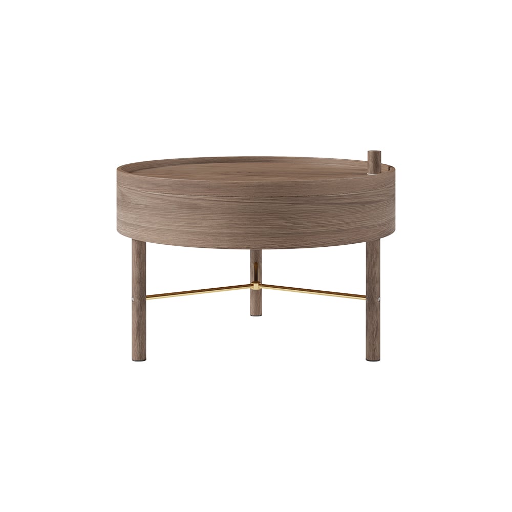 Modern Round Wood Rotating Tray Coffee Table with Storage & Metal Legs Walnut