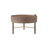 Modern Round Wood Rotating Tray Coffee Table with Storage & Metal Legs Walnut