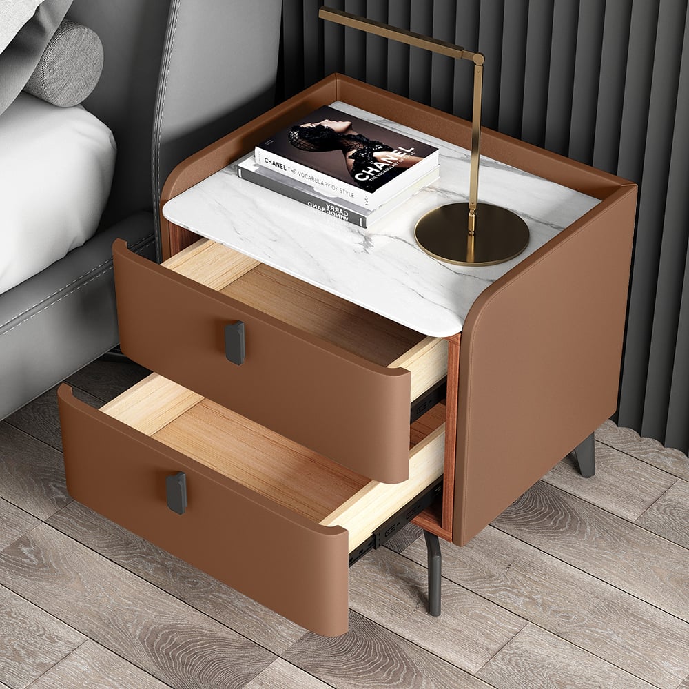 Modern Luxury 2 Drawers Bedroom Nightstand Sintered Stone Bedside Table Orange