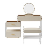 Modern Makeup Vanity with Tempered Glass Top and Stool Off-White