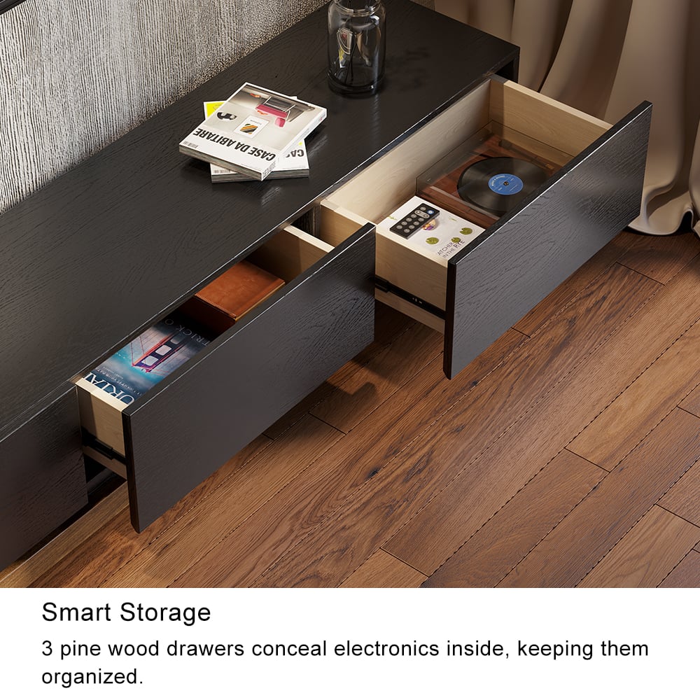 Kayla Rectangle Wood Retractable TV Stand & Media Console with 3-Drawer Black & Walnut