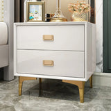 Modern Nightstand 2-Drawer Bedside Table in Gold Finish White